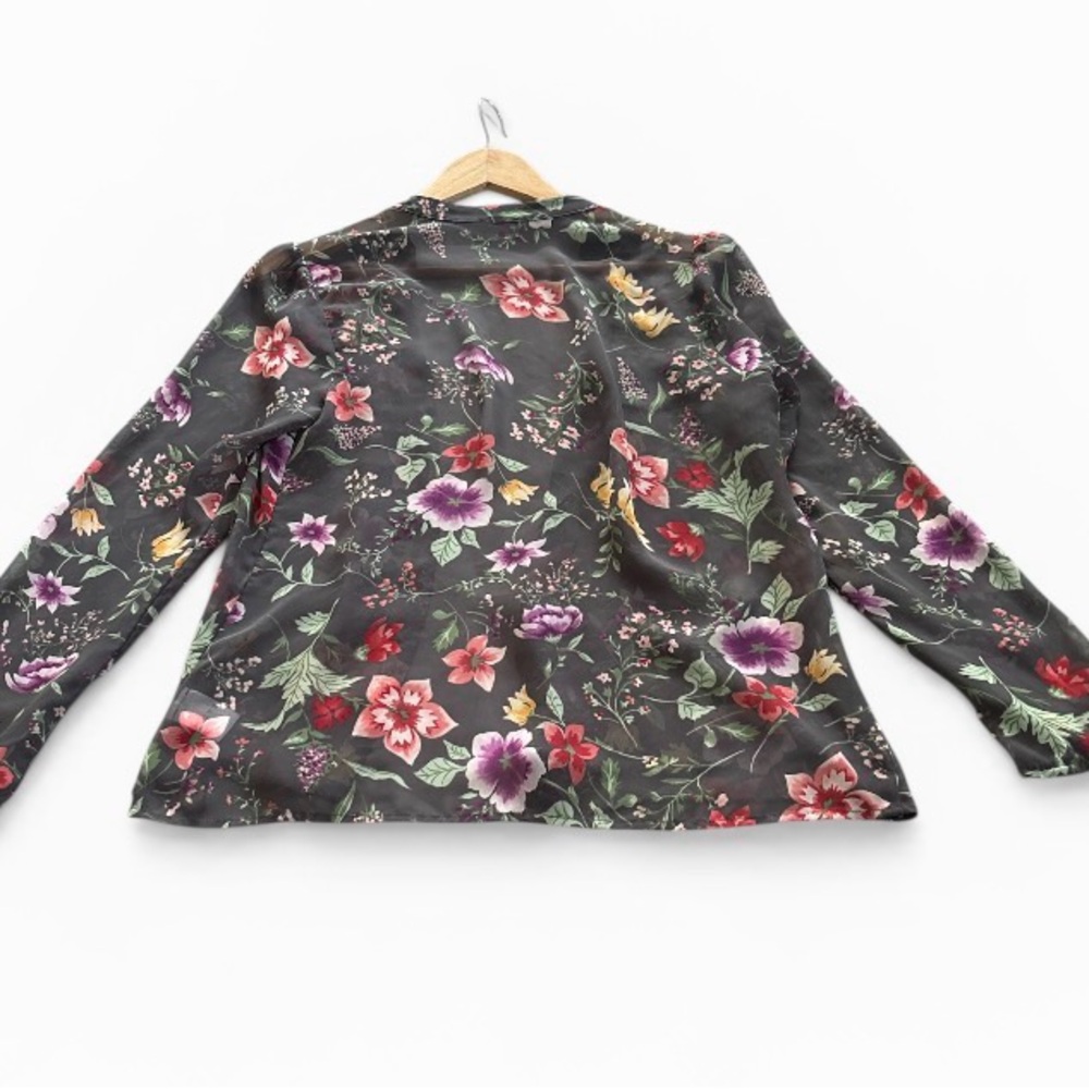 Kismet Dark Floral Sheer Button-Down Blouse - Size M - Picture 3 of 12
